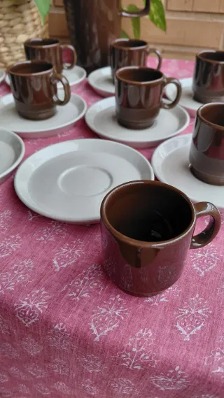 Juego de café 12 piezas marrón y blanco