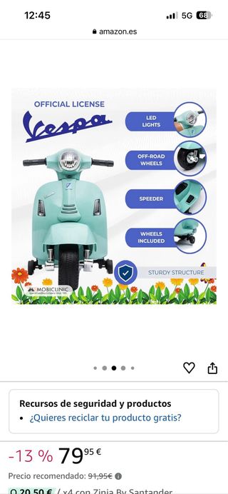 Moto Vespa Eléctrica Infantil