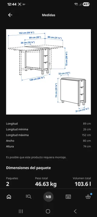 Mesa abatible blanca Ikea Norden
