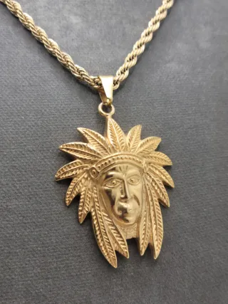 Colgante Indio Acero Quirúrgico Chapado Oro