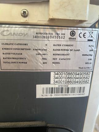 Frigorífico Candy 85cm Alto x 54cm Ancho