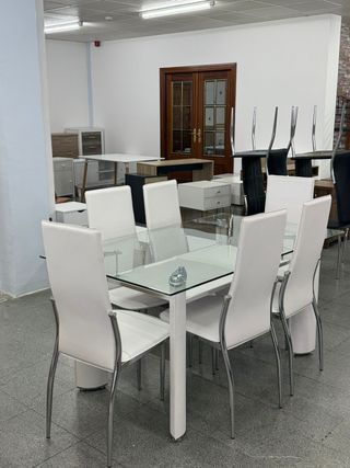 Conjunto Mesa Cristal Alta Gama 6 Sillas