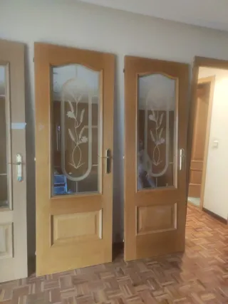 Puertas de madera con cristal y ciegas