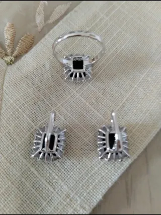 Completo Anello e Orecchini Oro Bianco 750 vintage