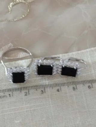 Completo Anello e Orecchini Oro Bianco 750 vintage