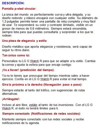 RELOJ INTELIGENTE LG SMART WATCH R "W110" EN CAJA.