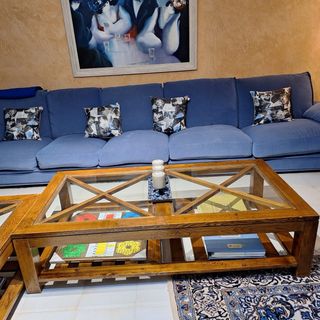 Mesa centro madera maciza y cristal