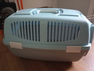 Transportín gato/perro pequeño azul y gris