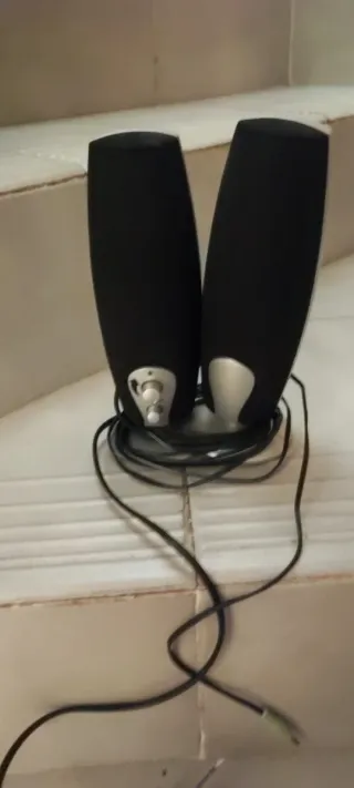 Altavoces para ordenador negros y plateados