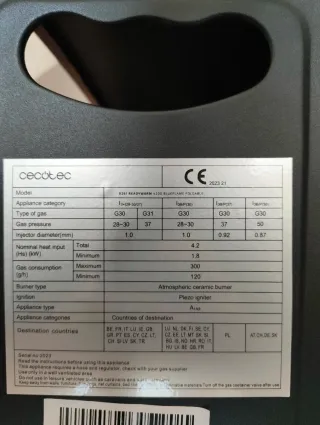 Estufa Gas Cecotec Plegable Llama Azul