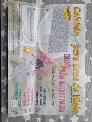 Colchón Cuna Viaje Plegable Estrellas Gris