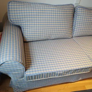 Sofá Cama Tela Cuadros Azul Beige