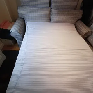 Sofá Cama Tela Cuadros Azul Beige