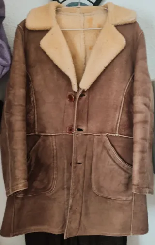 Abrigo Vintage Piel Sintética Marrón Beige