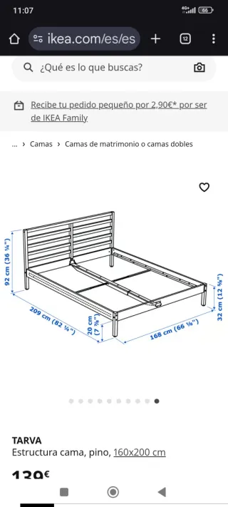 Cama pino + colchón Ikea 160x200
