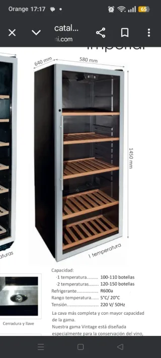 Vinoteca de acero inoxidable  Marca :HAIMI