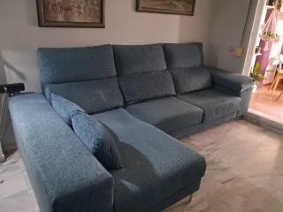 Sofá cheslong azul/verde