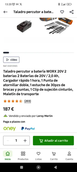 Taladro Percutor WORX 20V 2 Baterías