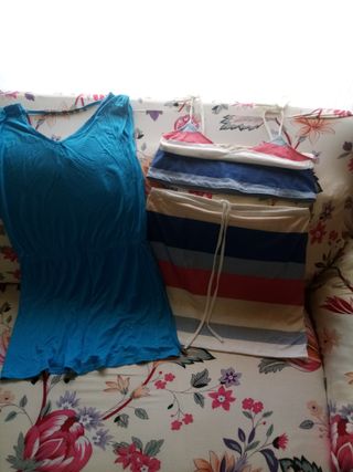 Vestido de playa y conjunto top y falda