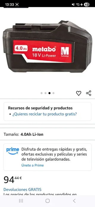 Batería Metabo 18V 4.0 Ah Li-Power