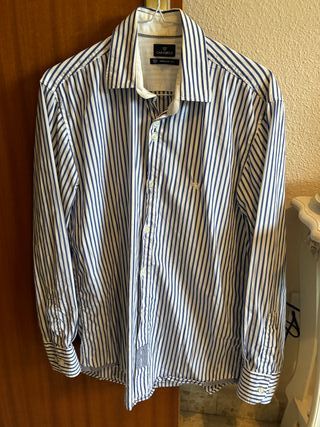 Camisa Caramelo Rayas Azules Talla M
