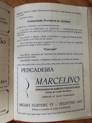 Programa Ferias y Fiestas de Guadalajara, 1954.