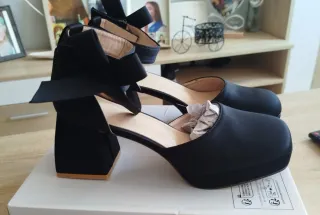 Zapatos negros tacón grueso