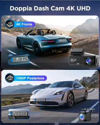 Dash Cam Auto 4K+1080P WiFi Telecamera per Auto