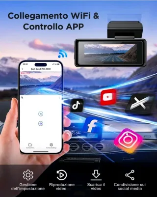 Dash Cam Auto 4K+1080P WiFi Telecamera per Auto