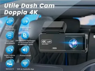 Dash Cam Auto 4K+1080P WiFi Telecamera per Auto