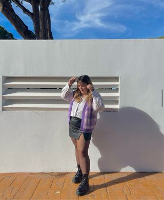 Chaleco Punto Zara Cuadros Morado Talla Única