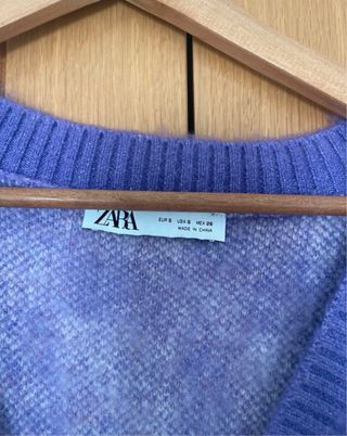 Chaleco Punto Zara Cuadros Morado Talla Única