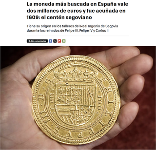 Moneda 100 Reales 1609 Centen Segoviano