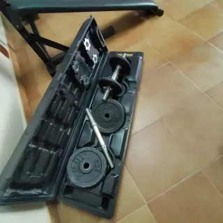 Lote Gimnasio Completo: Banco, Saco, Pesas