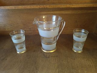 Caraffa e bicchieri vintage anni '50 oro