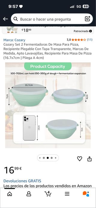 Set 2 Fermentadoras Masa Pizza. Ref. 176