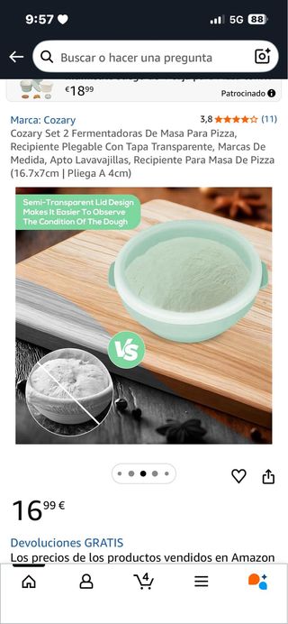 Set 2 Fermentadoras Masa Pizza. Ref. 176