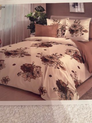 Juego de sábanas floral beige y marrón,100%algodon