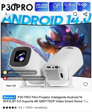 Projetor P30 Pro Android 14 WiFi6 BT 5.0