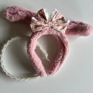 Diadema Conejo Rosa y Perlas Blancas