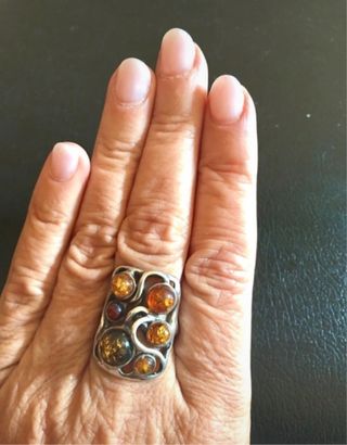 Anello Argento 925 con Pietre Ambra cabochon