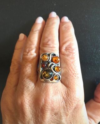 Anello Argento 925 con Pietre Ambra cabochon