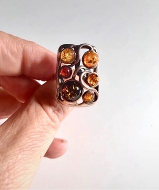 Anello Argento 925 con Pietre Ambra cabochon