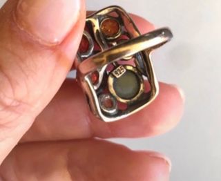 Anello Argento 925 con Pietre Ambra cabochon