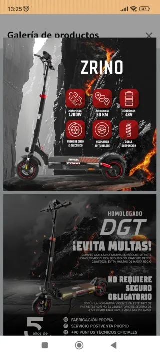 Patinete Eléctrico ZRINO DGT 5 Años Garantía