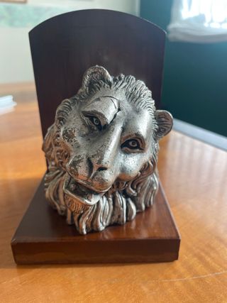 Statuetta Leone Legno Metallo