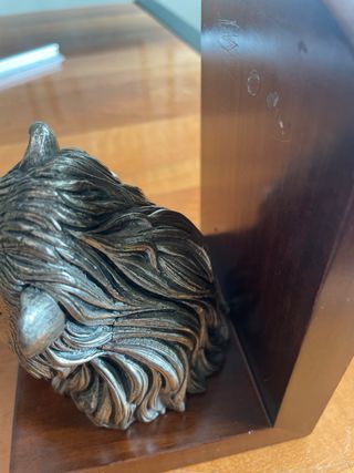 Statuetta Leone Legno Metallo