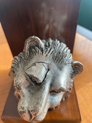 Statuetta Leone Legno Metallo