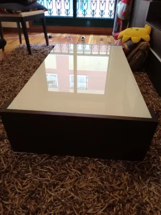 Mesa centro madera roble wengué y cristal