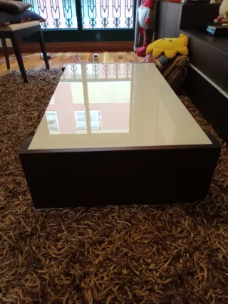 Mesa centro madera roble wengué y cristal